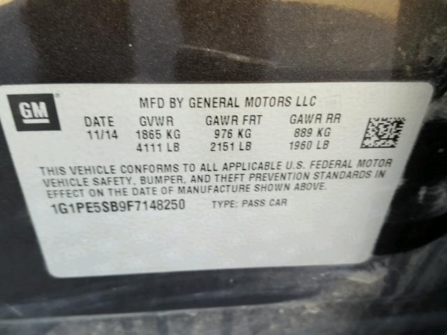 1G1PE5SB9F7148250 - 2015 CHEVROLET CRUZE LT GRAY photo 10