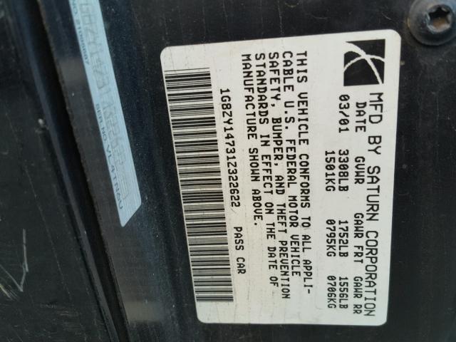 1G8ZY14731Z322622 - 2001 SATURN SC2 BLACK photo 10