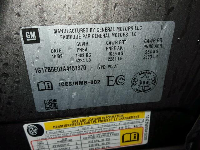 1G1ZB5E01A4157370 - 2010 CHEVROLET MALIBU LS GRAY photo 10