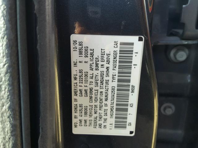 1HGCM56747A042583 - 2007 HONDA ACCORD EX CHARCOAL photo 10