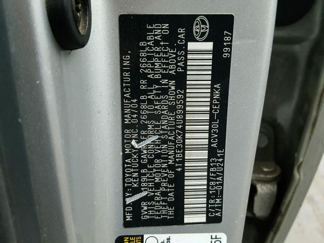 4T1BE30K74U899592 - 2004 TOYOTA CAMRY LE ვერცხლისფერი ფოტო 10