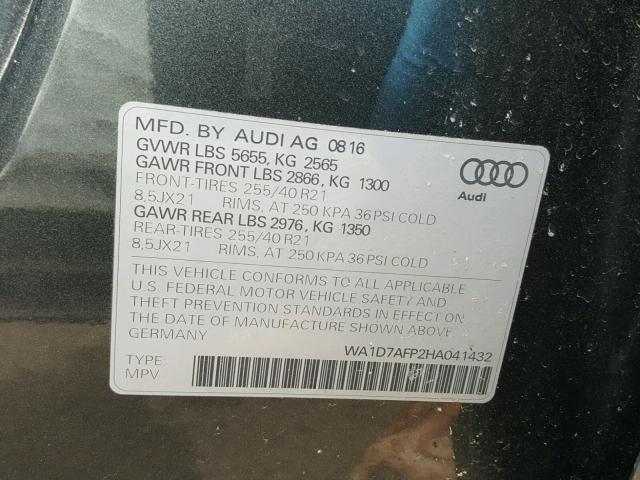 WA1D7AFP2HA041432 - 2017 AUDI Q5 PREMIUM SILVER photo 10