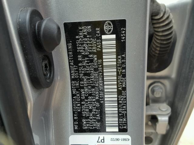 4T1BF1FK8HU438416 - 2017 TOYOTA CAMRY LE ვერცხლისფერი ფოტო 10