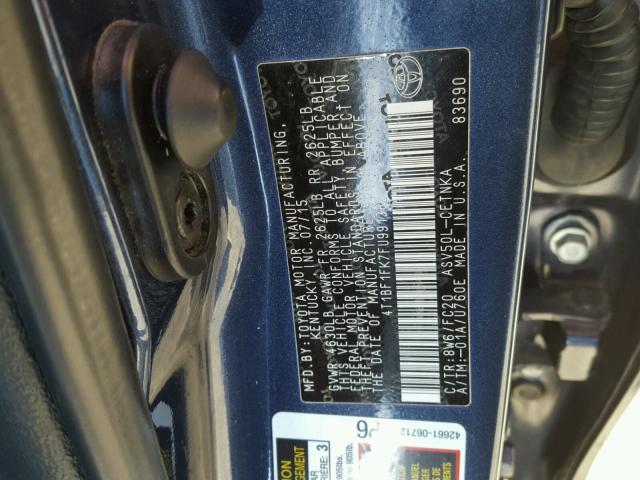 4T1BF1FK7FU991362 - 2015 TOYOTA CAMRY LE BLUE photo 10