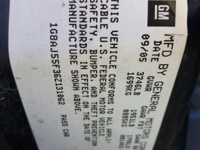 1G8AJ55F36Z131062 - 2006 SATURN ION LEVEL GRAY photo 10