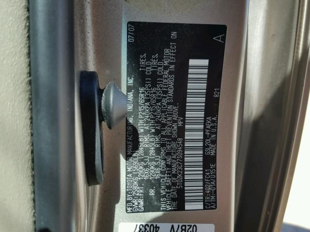 5TDZK23C77S094548 - 2007 TOYOTA SIENNA CE GOLD photo 10