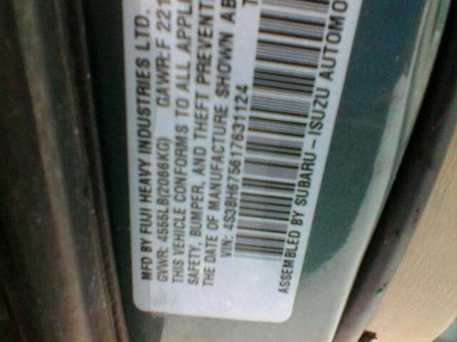 4S3BH675617631124 - 2001 SUBARU LEGACY OUT GREEN photo 10