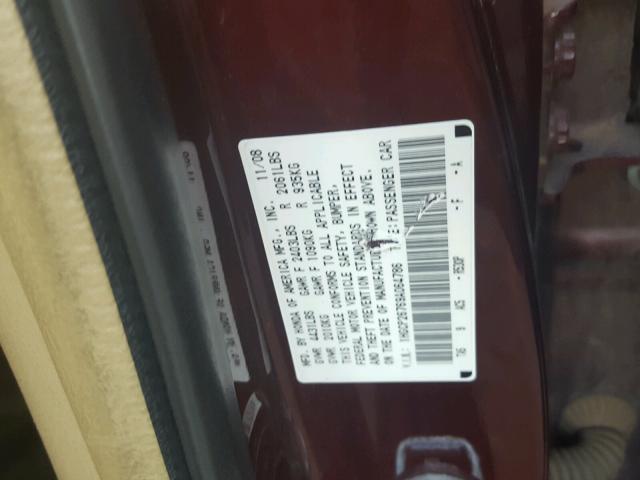 1HGCP26769A064786 - 2009 HONDA ACCORD EX BURGUNDY photo 10