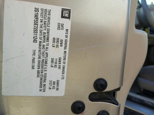 2G1WF55E729311243 - 2002 CHEVROLET IMPALA 米色 照片 10