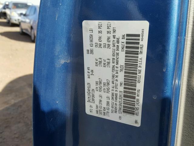 1D7HA16N25J520118 - 2005 DODGE RAM 1500 S BLUE photo 10