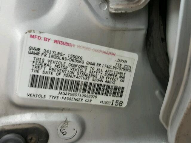 JA3AY26C71U038375 - 2001 MITSUBISHI MIRAGE ES SILVER photo 10