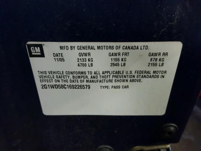 2G1WD58C169226579 - 2006 CHEVROLET IMPALA SUP BLUE photo 10