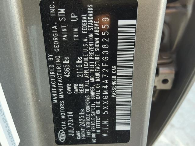 5XXGM4A72FG382559 - 2015 KIA OPTIMA LX GRAY photo 10