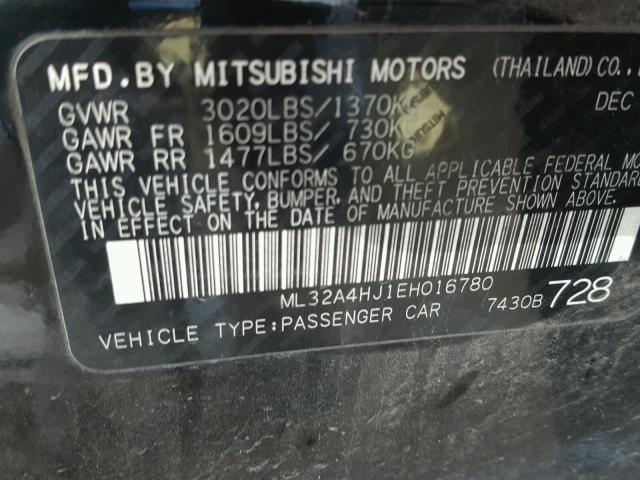 ML32A4HJ1EH016780 - 2014 MITSUBISHI MIRAGE ES BLACK photo 10