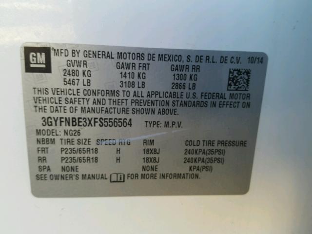 3GYFNBE3XFS556564 - 2015 CADILLAC SRX LUXURY WHITE photo 10