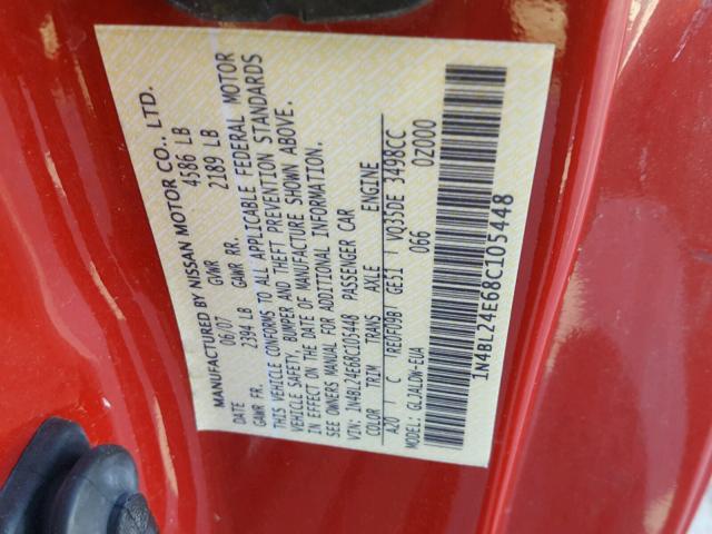 1N4BL24E68C105448 - 2008 NISSAN ALTIMA 3.5 RED photo 10