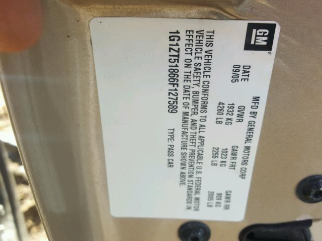 1G1ZT51866F127589 - 2006 CHEVROLET MALIBU LT Qızıl foto 10