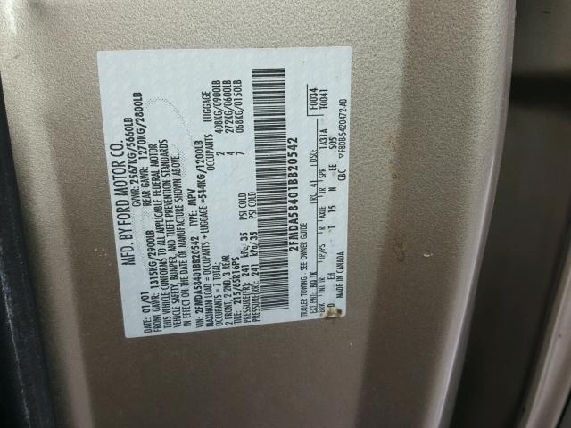 2FMDA58401BB20542 - 2001 FORD WINDSTAR L GOLD photo 10