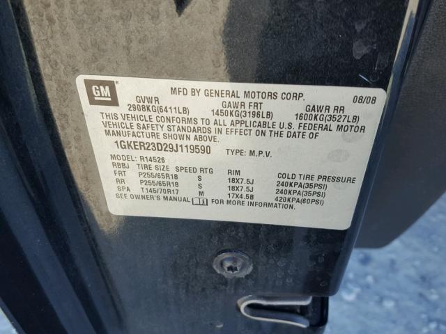 1GKER23D29J119590 - 2009 GMC ACADIA SLT შავი ფოტო 10