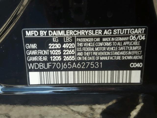 WDBUF70J65A627531 - 2005 MERCEDES-BENZ E 500 BLACK photo 10