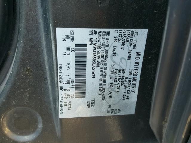 1FMPU16585LA51629 - 2005 FORD EXPEDITION GRAY photo 10