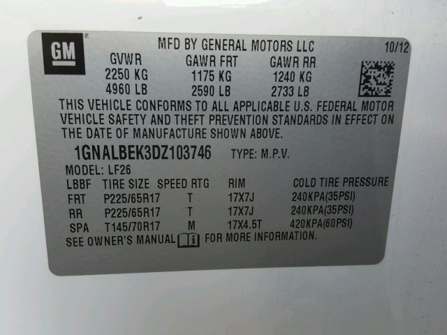 1GNALBEK3DZ103746 - 2013 CHEVROLET EQUINOX LS WHITE photo 10