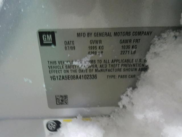 1G1ZA5E08A4102336 - 2010 CHEVROLET MALIBU LS Մոխրագույն լուսանկար 10