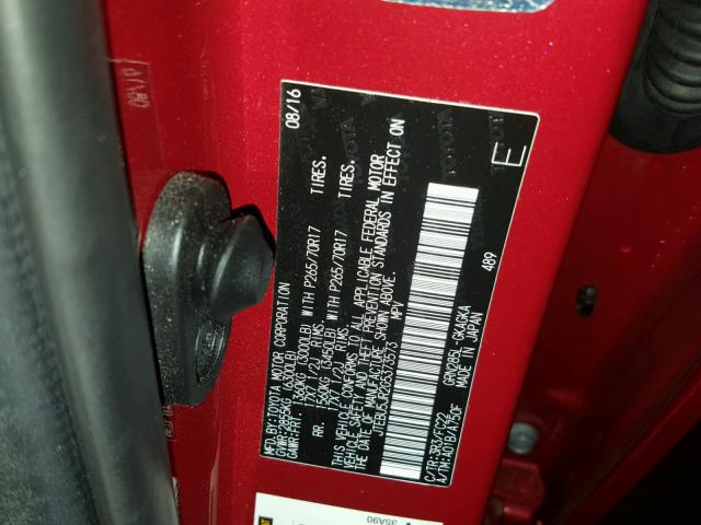 JTEBU5JR2G5373573 - 2016 TOYOTA 4RUNNER SR RED photo 10