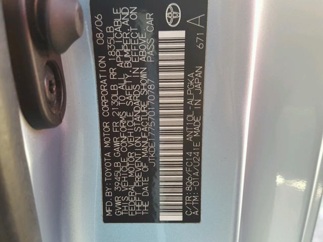 JTKDE177570170787 - 2007 TOYOTA SCION TC 蓝色 照片 10