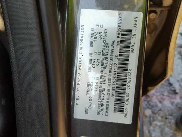 JM1BL1S50A1152130 - 2010 MAZDA 3 S GRAY photo 10