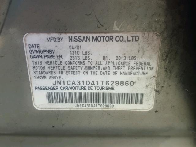 JN1CA31D41T629860 - 2001 NISSAN MAXIMA GXE GOLD photo 10