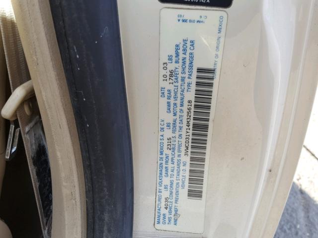 3VWCD31Y14M325618 - 2004 VOLKSWAGEN NEW BEETLE 奶油色 照片 10