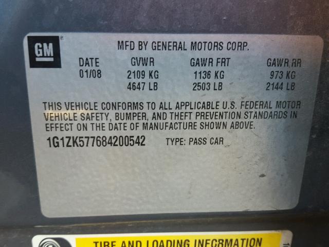 1G1ZK577684200542 - 2008 CHEVROLET MALIBU LTZ 灰色 照片 10