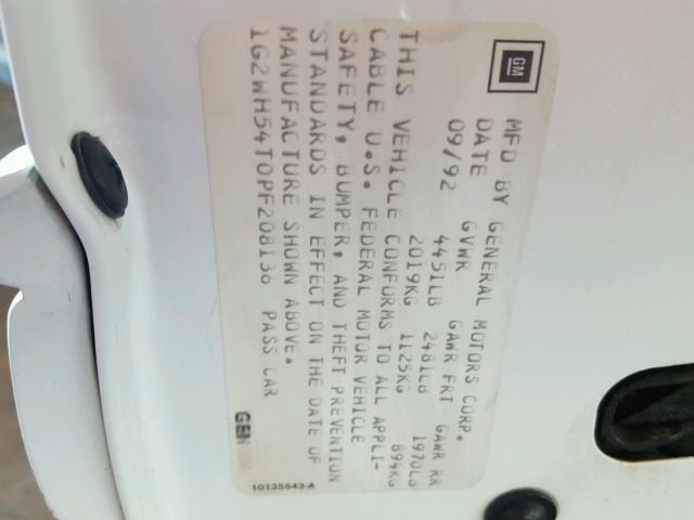 1G2WH54T0PF208136 - 1993 PONTIAC GRAND PRIX WHITE photo 10