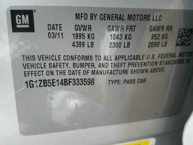 1G1ZB5E14BF333598 - 2011 CHEVROLET MALIBU LS SILVER photo 10