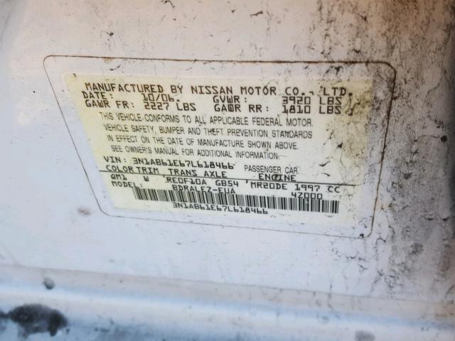 3N1AB61E67L618466 - 2007 NISSAN SENTRA 2.0 WHITE photo 10