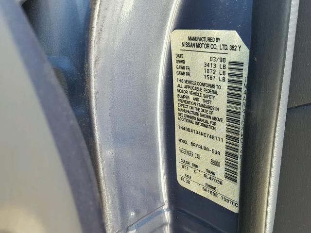 1N4AB41D4WC748111 - 1998 NISSAN SENTRA E BLUE photo 10