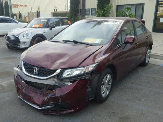 2HGFB2F57DH530388 - 2013 HONDA CIVIC LX BURGUNDY photo 2