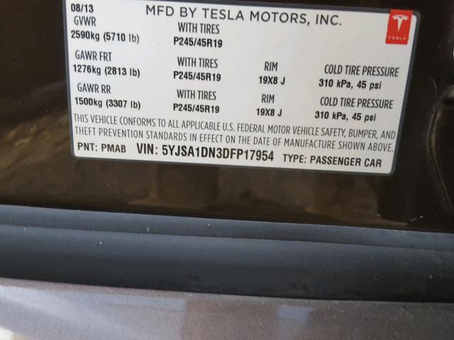 5YJSA1DN3DFP17954 - 2013 TESLA MODEL S بني صورة 10