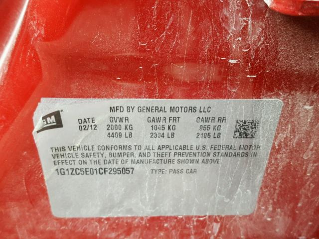 1G1ZC5E01CF295057 - 2012 CHEVROLET MALIBU 1LT 红色 照片 10