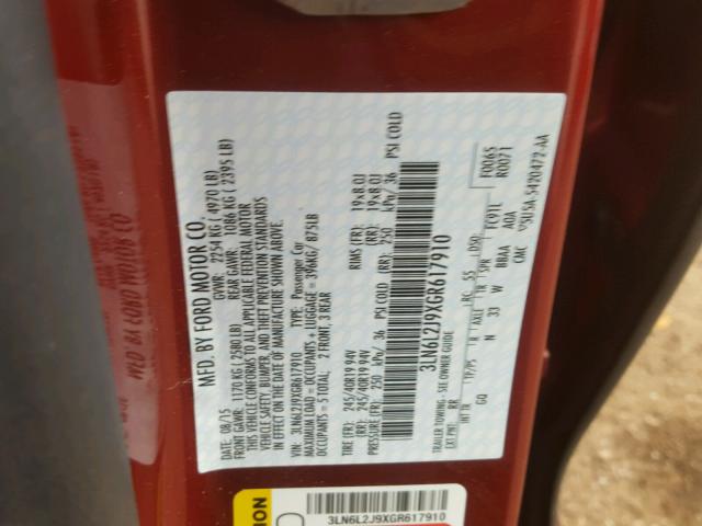 3LN6L2J9XGR617910 - 2016 LINCOLN MKZ RED photo 10