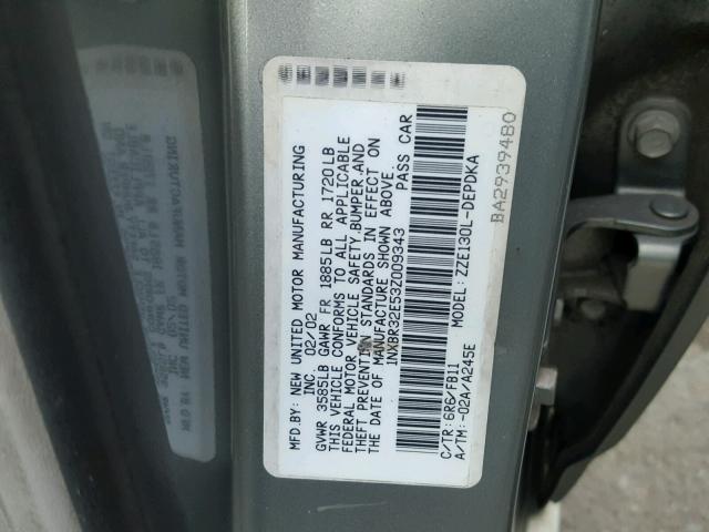 1NXBR32E53Z009343 - 2003 TOYOTA COROLLA CE GRAY photo 10