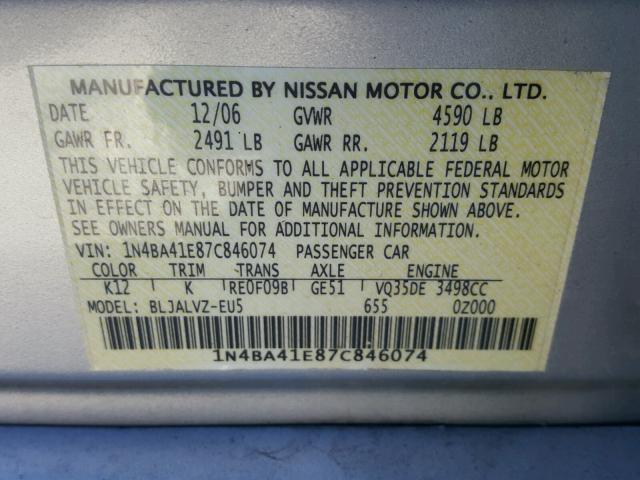 1N4BA41E87C846074 - 2007 NISSAN MAXIMA SE SILVER photo 10