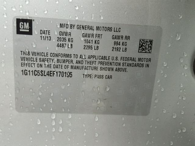 1G11C5SL4EF170195 - 2014 CHEVROLET MALIBU 1LT 银色 照片 10