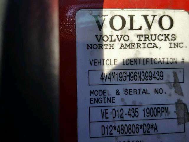 4V4M19GH96N399439 - 2006 VOLVO VN VNM RED photo 10