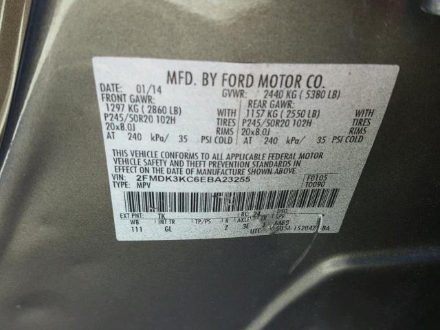 2FMDK3KC6EBA23255 - 2014 FORD EDGE LIMIT BROWN photo 10