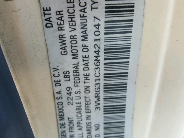 3VWRG31C36M421047 - 2006 VOLKSWAGEN NEW BEETLE 白色 照片 10