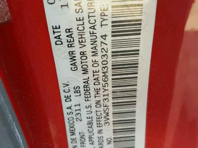 3VWSF31Y56M303274 - 2006 VOLKSWAGEN NEW BEETLE 红色 照片 10