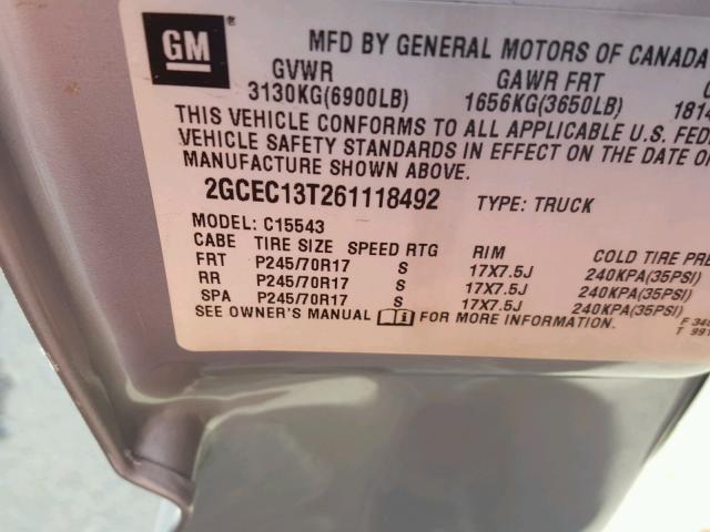 2GCEC13T261118492 - 2006 CHEVROLET SILVERADO SILVER photo 10