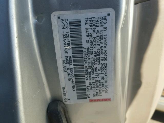 JT2BG22K6Y0509724 - 2000 TOYOTA CAMRY CE SILVER photo 10